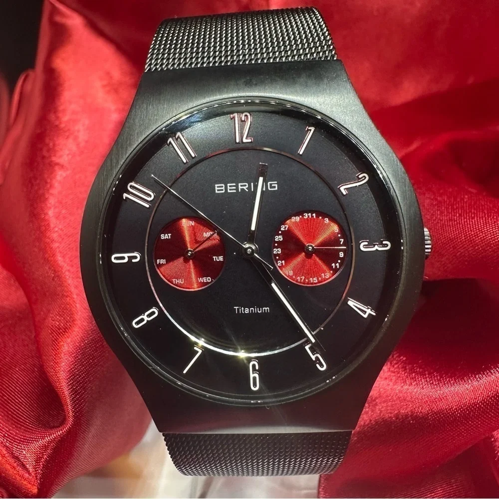 Bering Titanium Men’s Watch Black/Red Subdials 11939-229